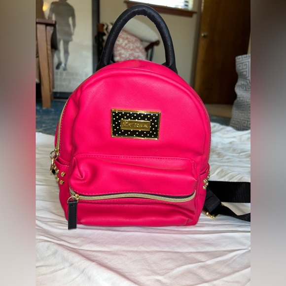 Betsey Johnson Handbags - Betsy Johnson Hot Pink Studded Mini Backpack